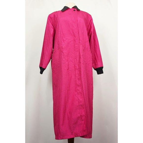Vintage Jackets & Blazers - Vintage 80s Trench Jacket Hot Pink Black Shoulder Pads Nylon Misses Size 10